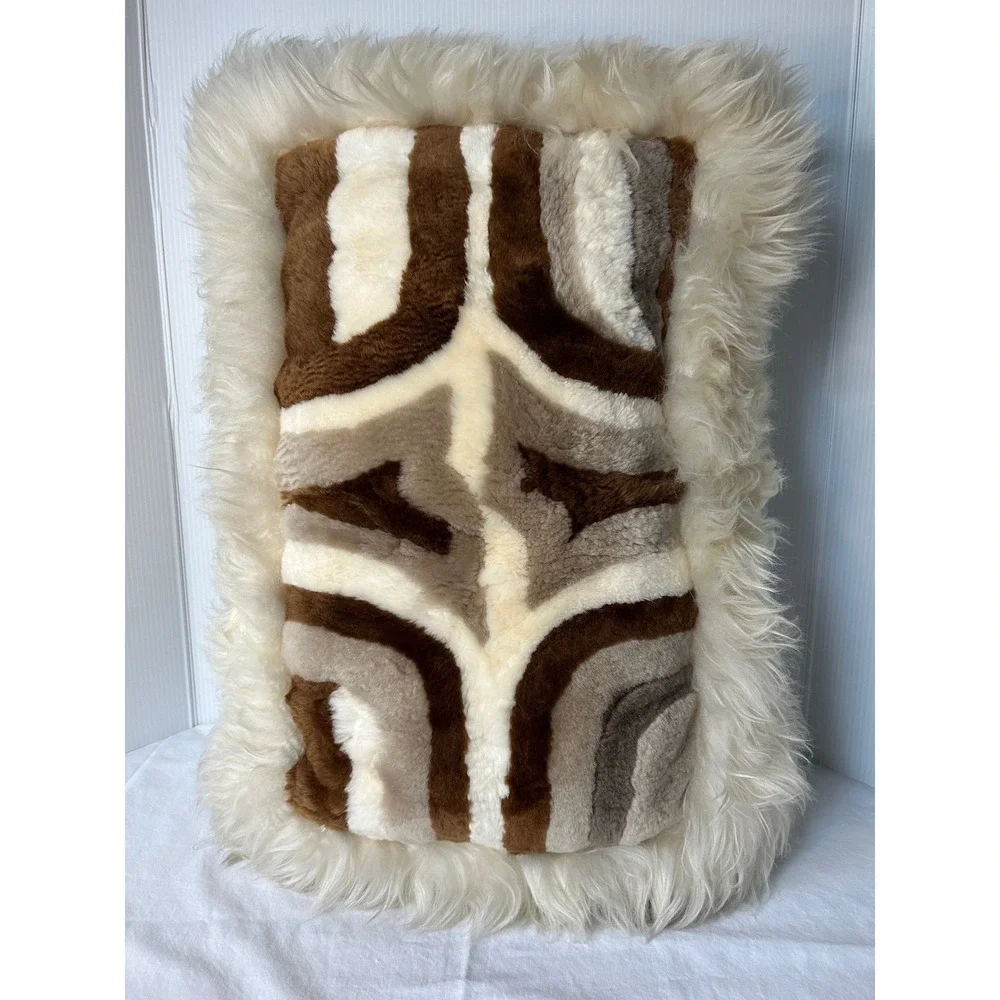 Fur‎ Pillow Accent Pillow Boho Tribal Geometric Cream Brown